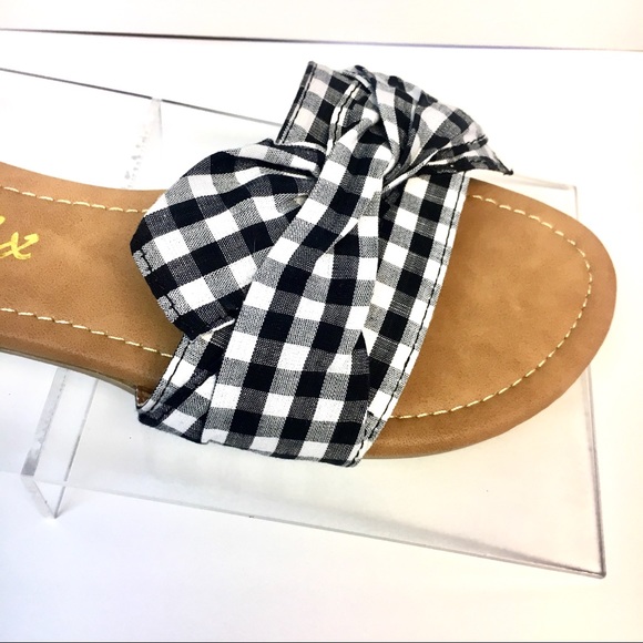 Last Few! Gingham retro bow slip on Sandal Mules - Picture 2 of 7
